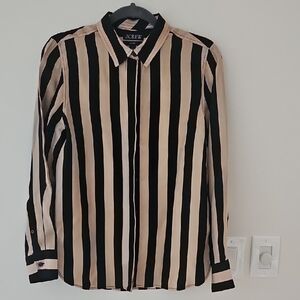J. Crew Black and Cream Striped Silk Effect Shirt Size 8